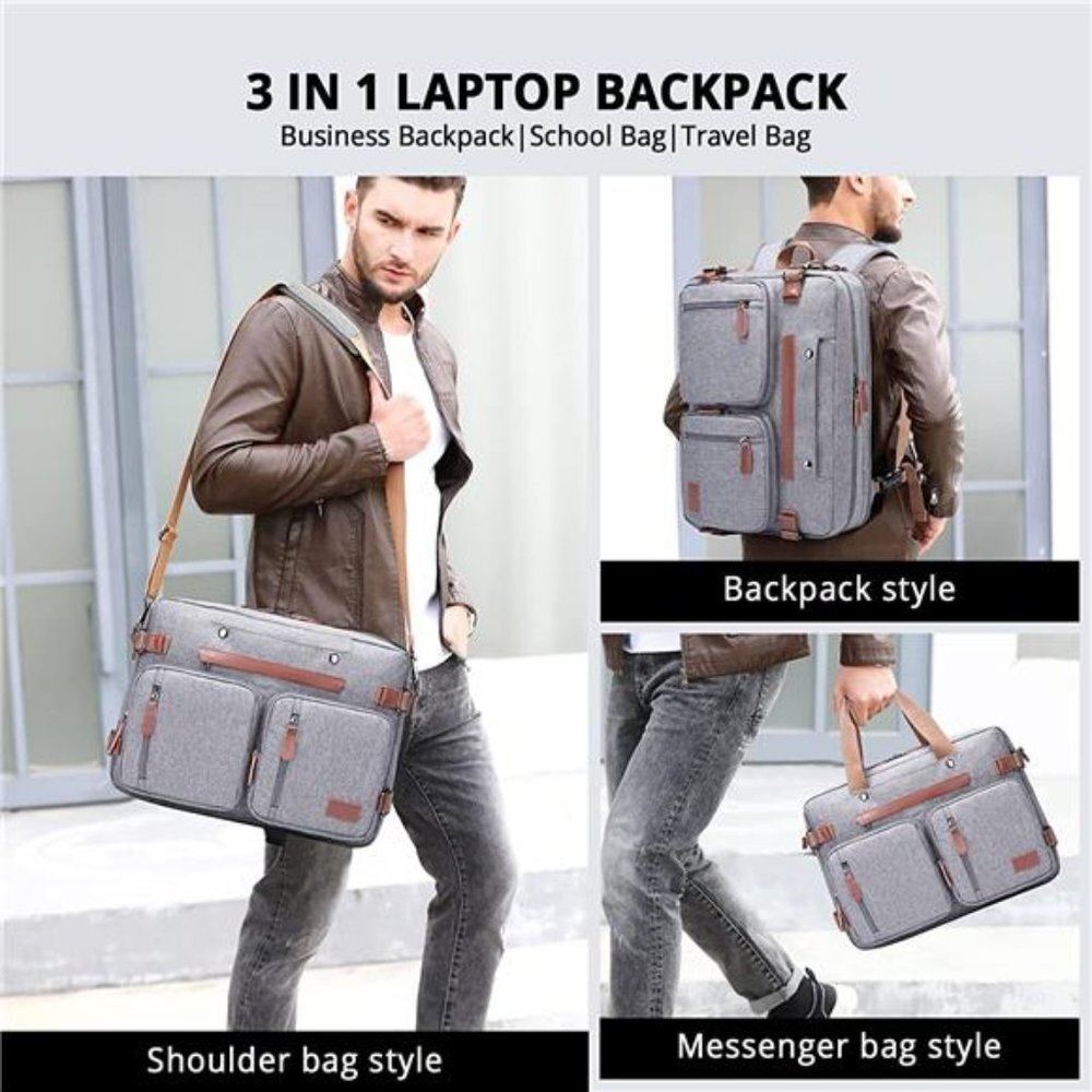 3 in 1 Laptop Backpack, 17.3 inch Computer Bags for Men, Women, grey